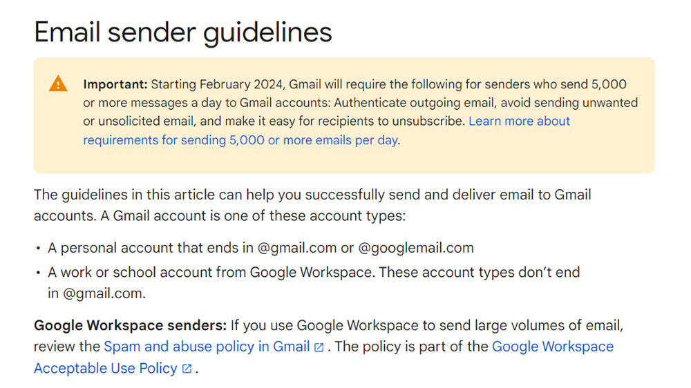 Gmailが大量送信者向けにスパム防止のガイドライン