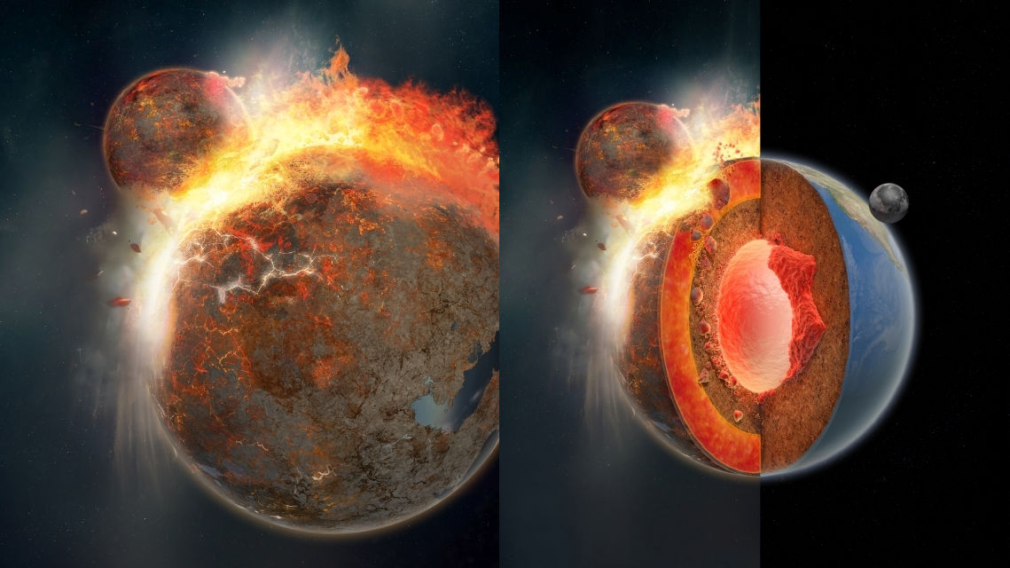 地球の内部に古代の惑星衝突の巨大な残骸が2つもあることが判明、「月」の形成にも関係か