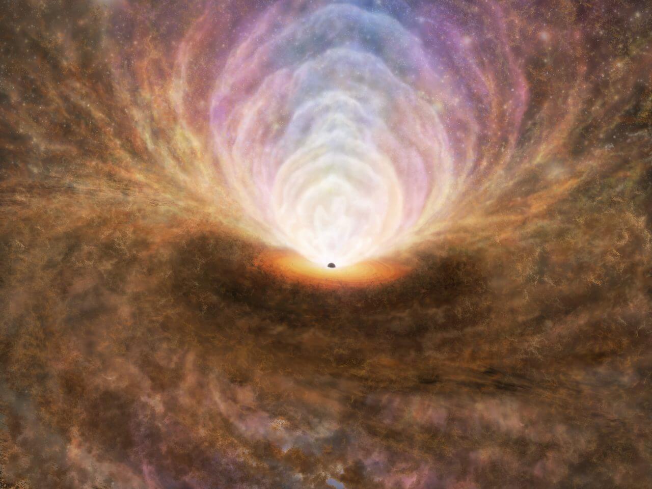ブラックホール周辺の “食い散らかし” と噴水のようなガス流を「ALMA」で明らかに